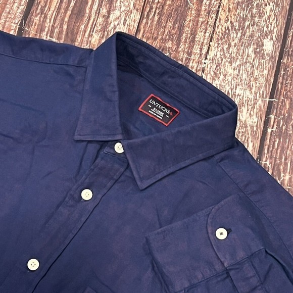 UNTUCKit Men Blue Quagliano Red Long Sleeve‎ Cotton Button Up Shirt Size XL - Picture 1 of 11